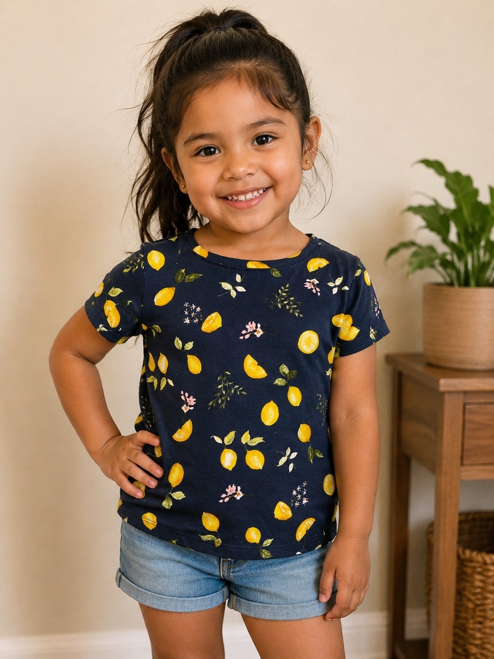 Old Navy Navy Tee with Yellow Lemon Print
